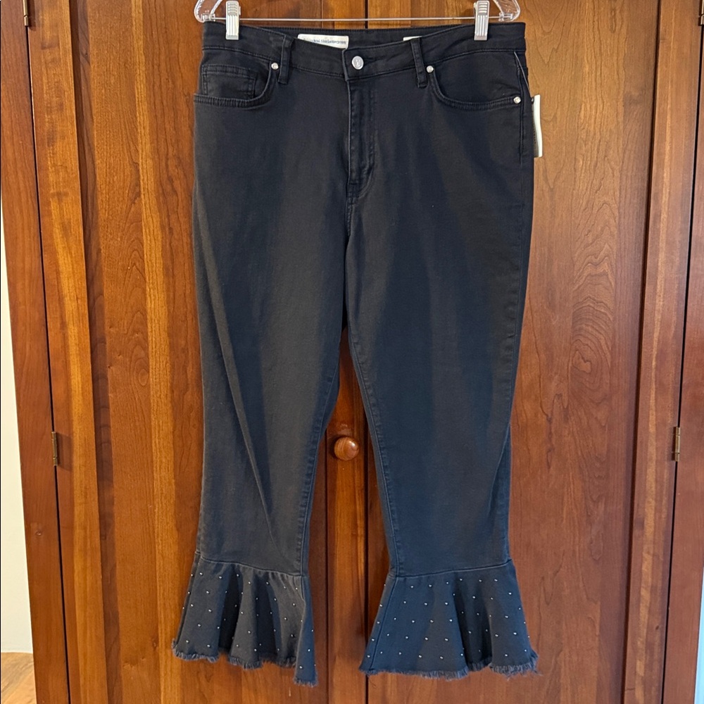 Anthropologie Pilcro Embellished High-Rise Slim Fit Flounced Jeans - Picture 2 of 8